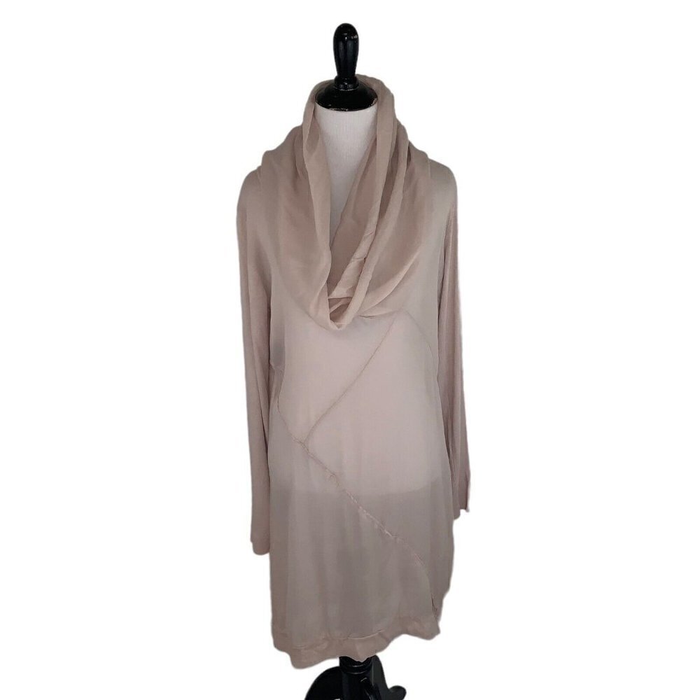 Collezione Gaia Women's M Medium Tunic Top Lagenlook Silk Blend Cowl Neck Long